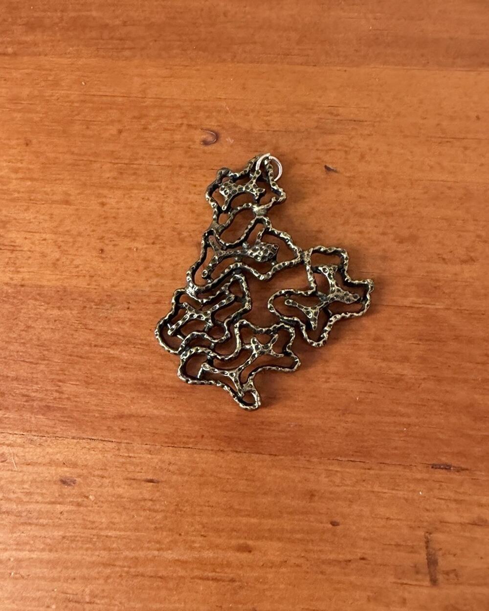 Vintage Brutalist Abstract Pendant Brooch Brass Bronze Modernist 1960s 1970s